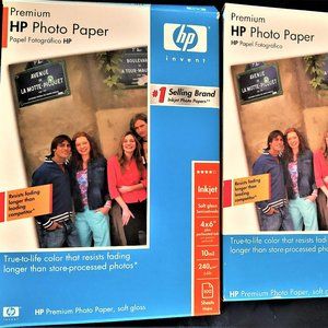 2 Box Photo Paper HP Premium 4X6 Soft Gloss 100 sheets Preforated Tab Inkjet New